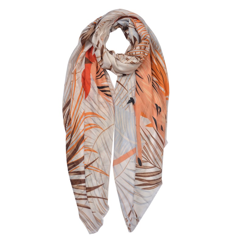 Clayre & Eef JZSC0639 Sjaal Dames Print 85x180 Cm Oranje Synthetisch Shawl Dames