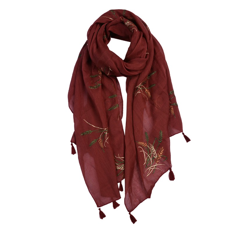 clayre & eef JZSC0651R Sjaal Dames Print 70x180 cm Rood Polyester Takken Shawl Dames
