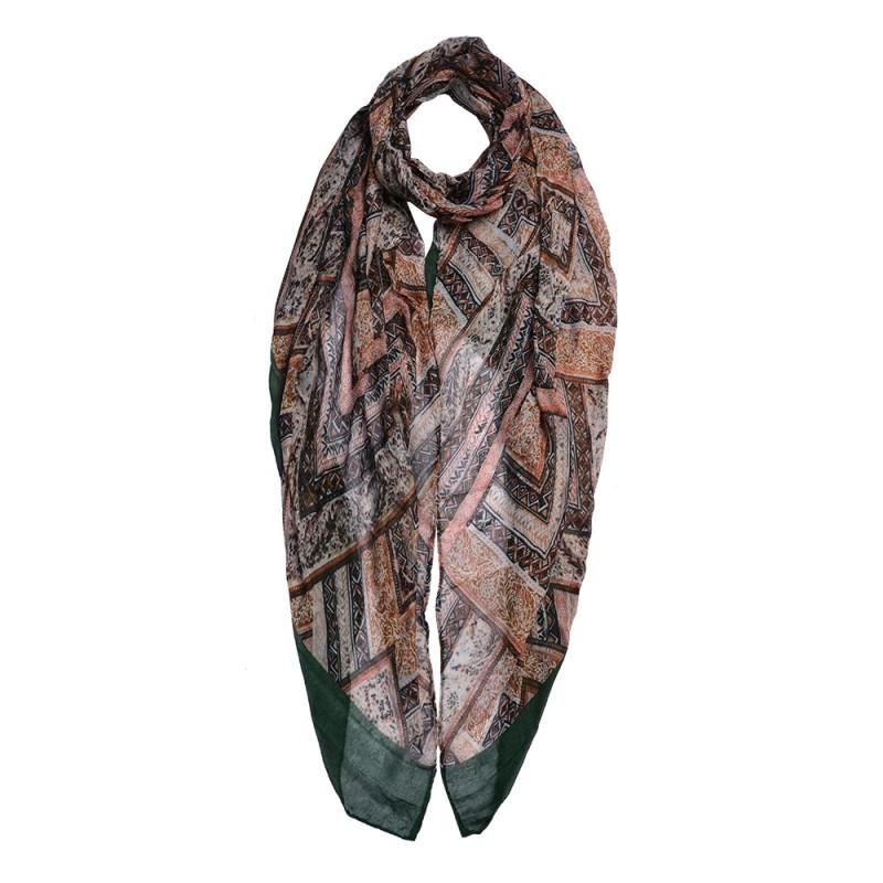 clayre & eef JZSC0655GR Sjaal Dames Print 80x180 cm Groen Polyester Shawl Dames
