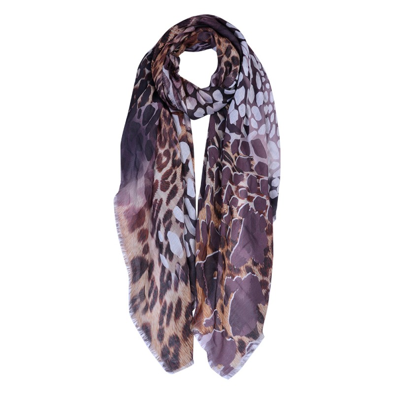 clayre & eef JZSC0677 Sjaal Dames Print 90x180 cm Bruin Synthetisch Shawl Dames