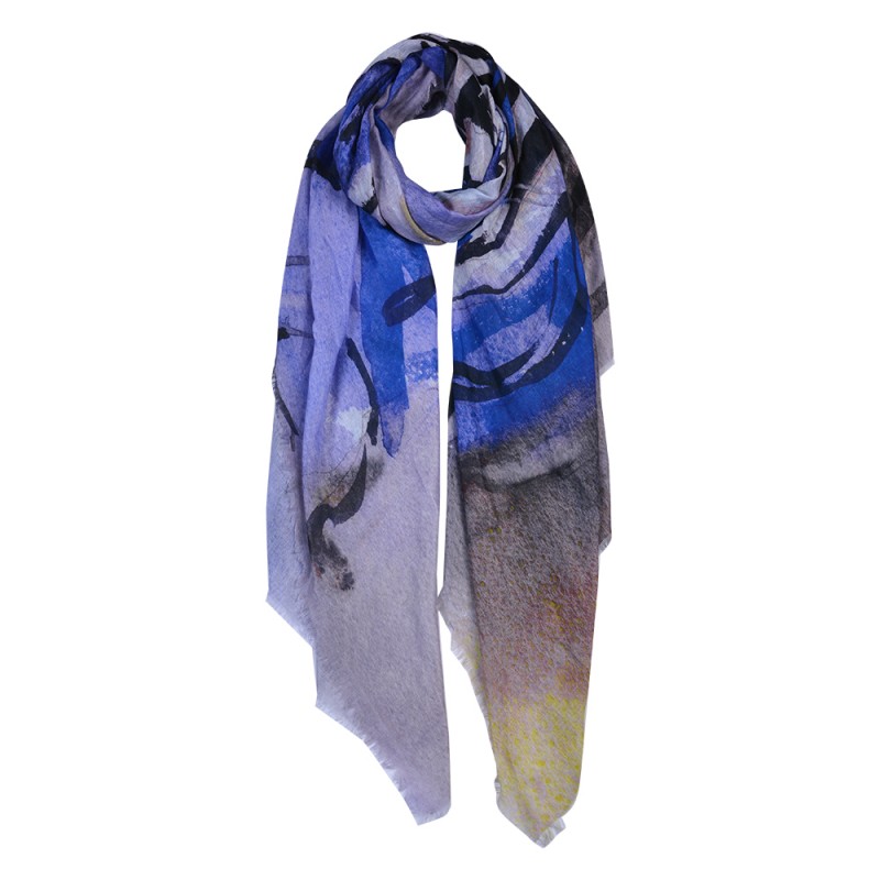 clayre & eef JZSC0680 Sjaal Dames Print 90x180 cm Blauw Synthetisch Tijger Shawl Dames