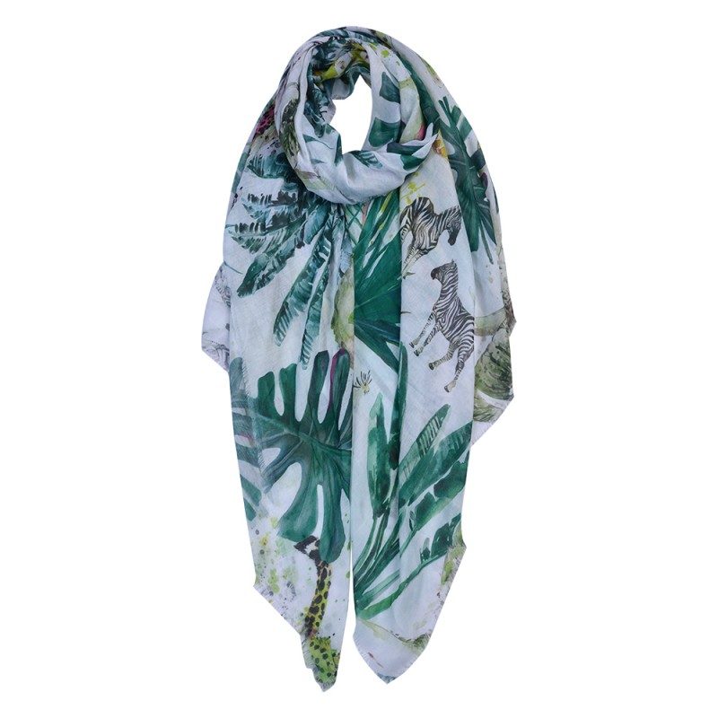 clayre & eef JZSC0682 Sjaal Dames Print 90x180 cm Groen Synthetisch Wilde Dieren Shawl Dames