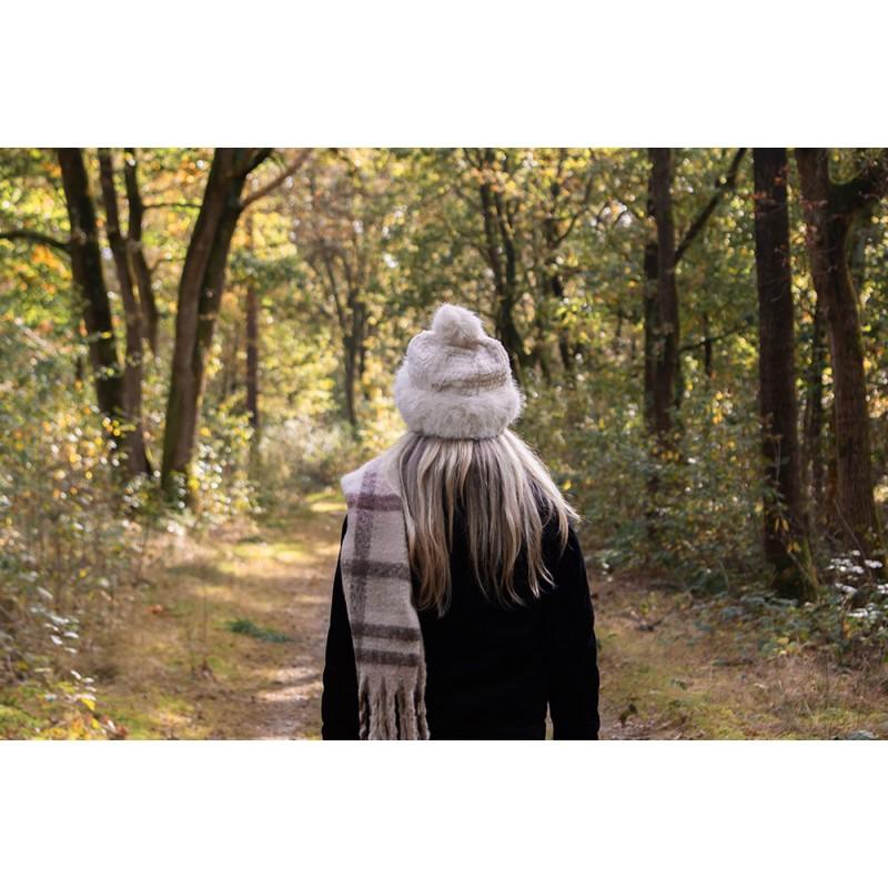 Clayre & Eef JZSC0822CH Wintersjaal Dames 39x200 Cm Beige Bruin Synthetisch Rechthoek Sjaal