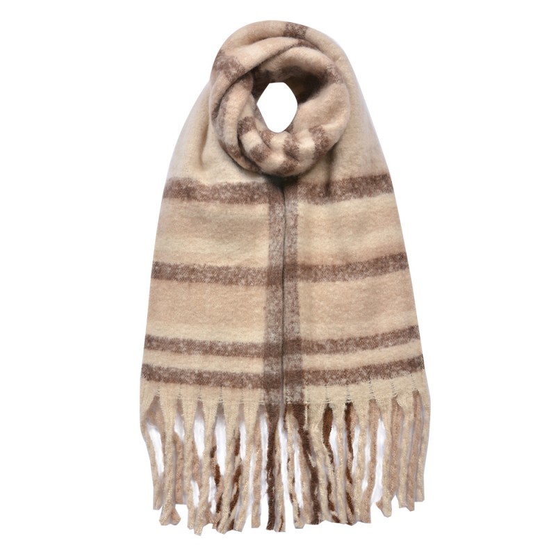 Clayre & Eef JZSC0822CH Wintersjaal Dames 39x200 Cm Beige Bruin Synthetisch Rechthoek Sjaal