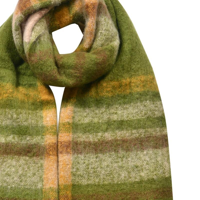 Clayre & Eef JZSC0822GR Wintersjaal Dames 39x200 Cm Groen Bruin Synthetisch Rechthoek Sjaal