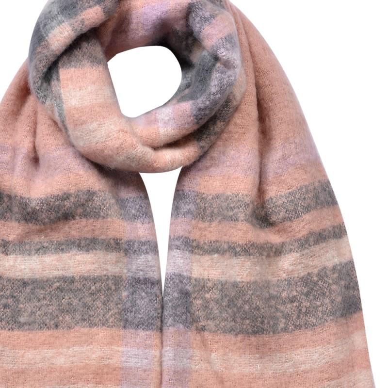 Clayre & Eef JZSC0822P Wintersjaal Dames 39x200 Cm Roze Grijs Synthetisch Rechthoek Sjaal