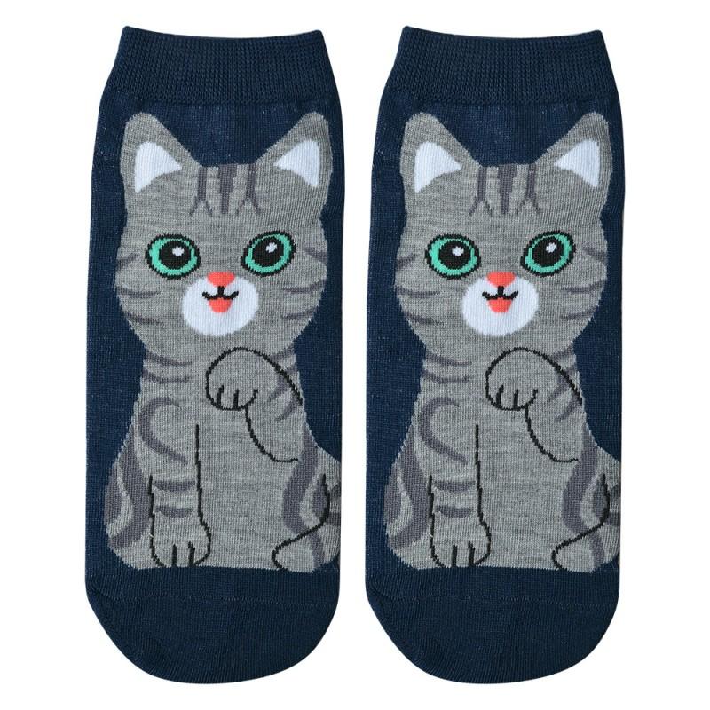 clayre & eef JZSSK0011 Grappige Sokken one size Blauw Polyester Kat