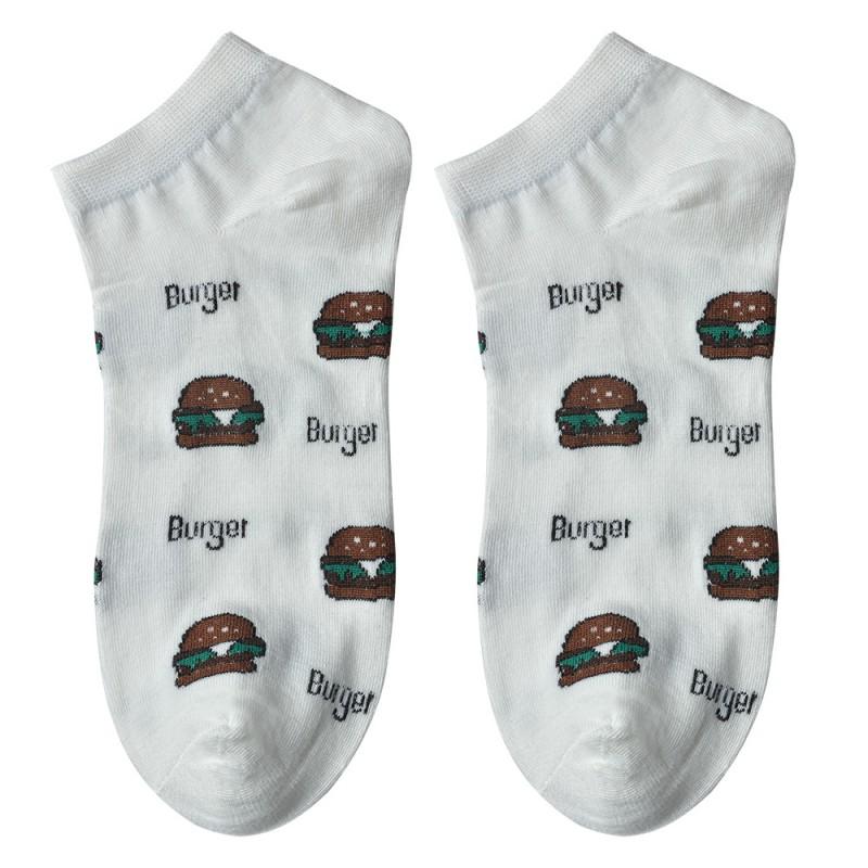 clayre & eef JZSSK0019 Grappige Sokken one size Wit Polyester Hamburgers