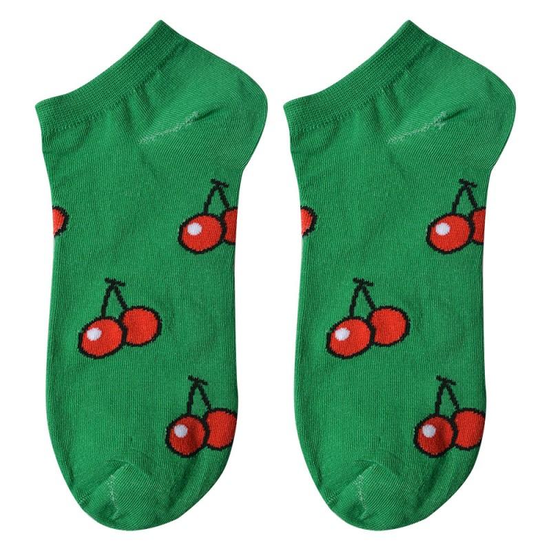 clayre & eef JZSSK0021 Grappige Sokken one size Groen Polyester Kersen