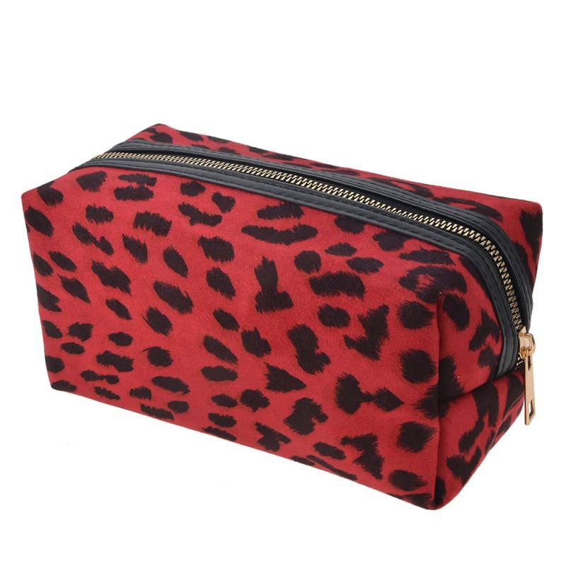 clayre & eef JZTB0001R Toilettas Dames 21x10x10 cm Rood Kunstleer Luipaard Print Rechthoek