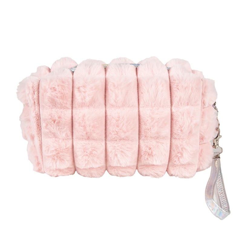 Clayre & Eef JZTB0067 Toilettas Dames 18x7x10 Cm Roze Synthetisch Bloem Make-Up Tasje