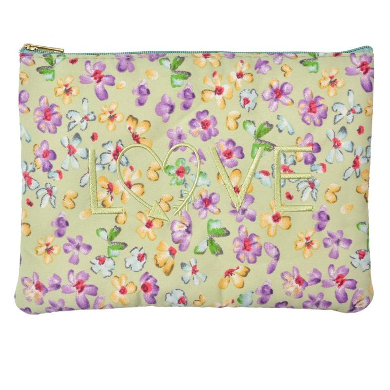 clayre & eef JZTB0072 Toilettas Dames 22x1x16 cm Groen Synthetisch Bloemen