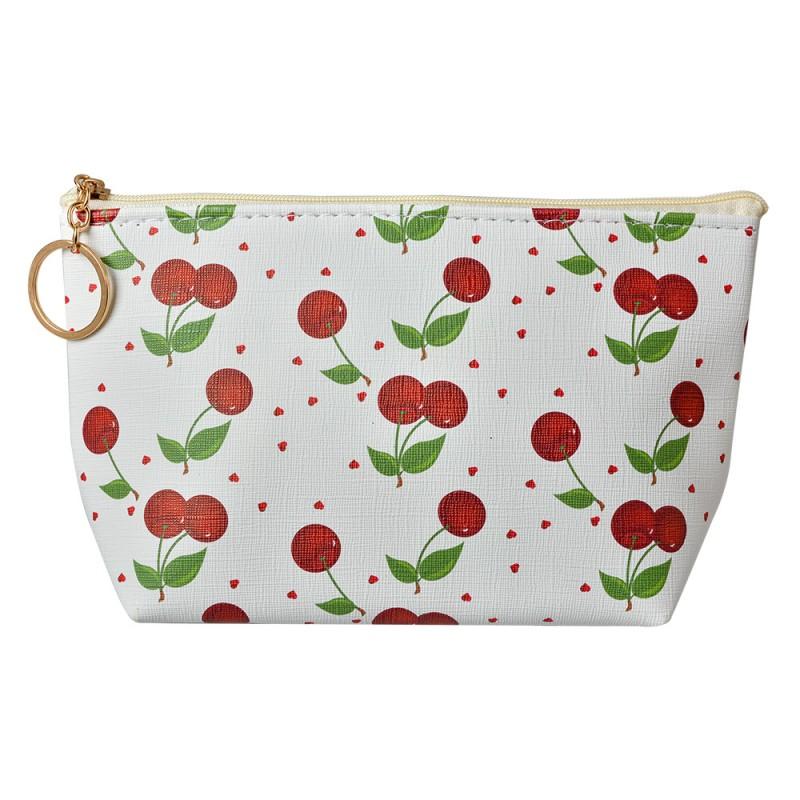 Clayre & Eef JZTB0083 Toilettas Dames 21x5x13 Cm Wit Synthetisch Kersen