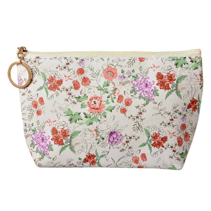 Clayre & Eef JZTB0086 Toilettas Dames 21x5x13 Cm Beige Roze Synthetisch Bloemen