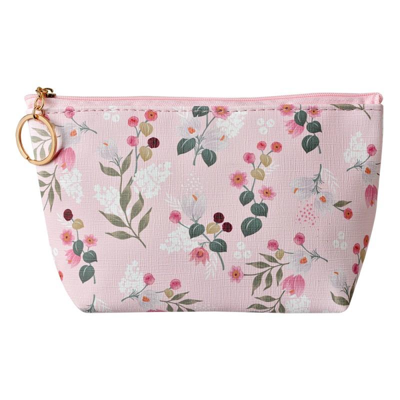 Clayre & Eef JZTB0087 Toilettas Dames 21x5x13 Cm Roze Synthetisch Bloemen