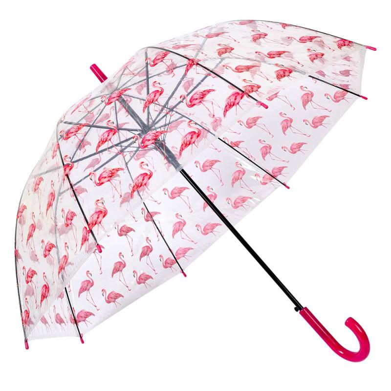 Clayre & Eef JZUM0092 Paraplu Volwassenen Ø 90 Cm Transparant Kunststof Flamingo