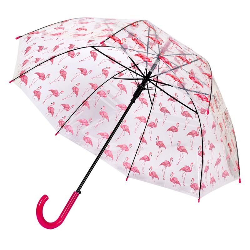 Clayre & Eef JZUM0092 Paraplu Volwassenen Ø 90 Cm Transparant Kunststof Flamingo