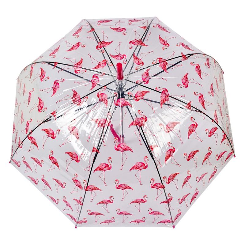Clayre & Eef JZUM0092 Paraplu Volwassenen Ø 90 Cm Transparant Kunststof Flamingo