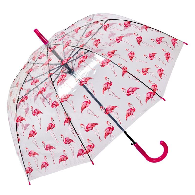 clayre & eef JZUM0092 Paraplu Volwassenen Ø 90 cm Transparant Kunststof Flamingo