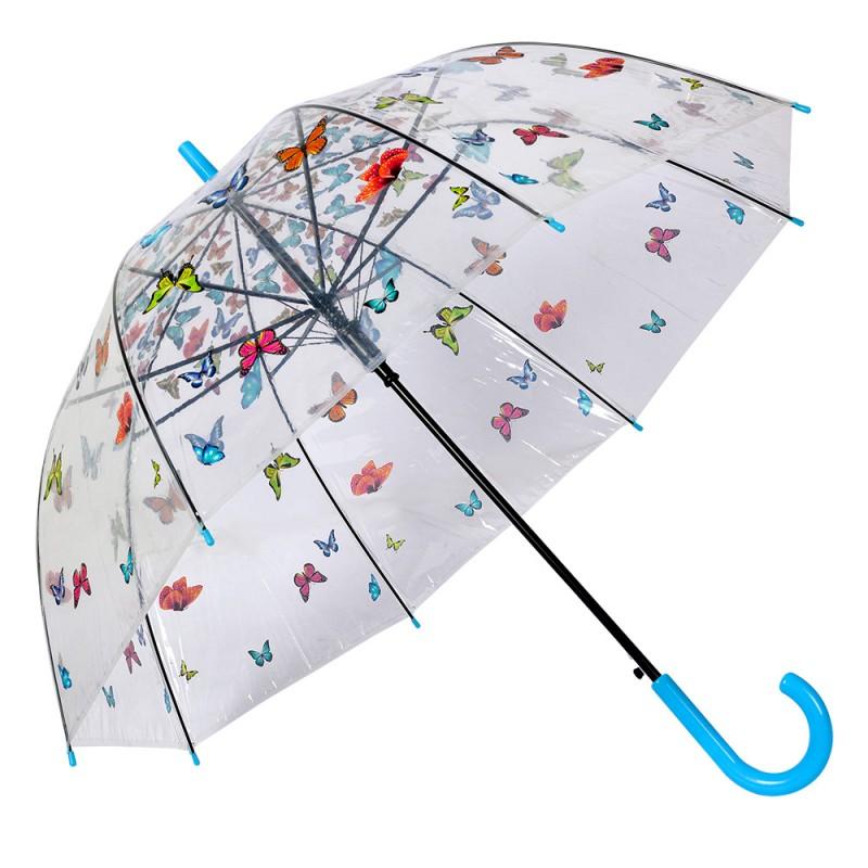 Clayre & Eef JZUM0093 Paraplu Volwassenen Ø 90 Cm Transparant Kunststof Vlinders