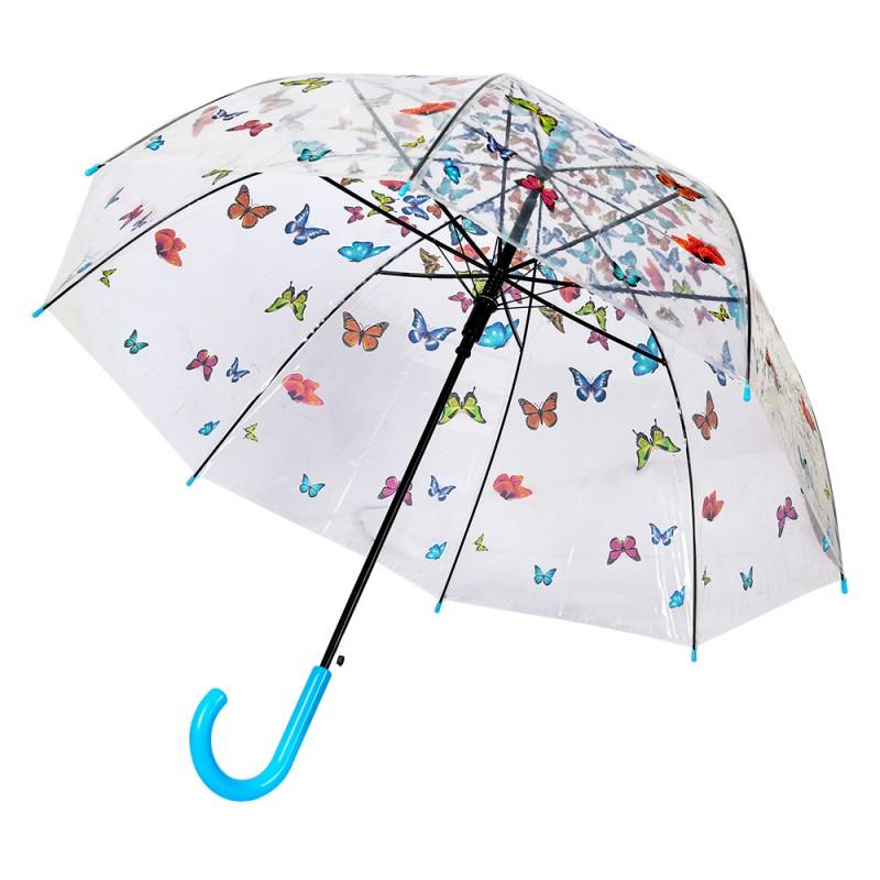 Clayre & Eef JZUM0093 Paraplu Volwassenen Ø 90 Cm Transparant Kunststof Vlinders