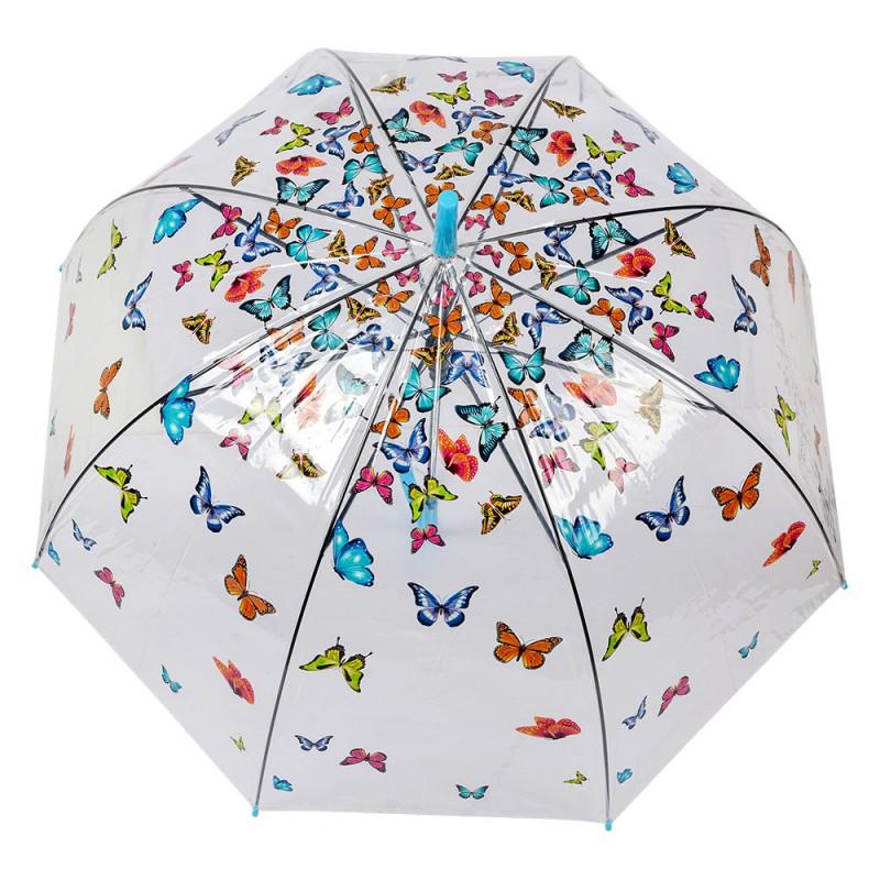 Clayre & Eef JZUM0093 Paraplu Volwassenen Ø 90 Cm Transparant Kunststof Vlinders