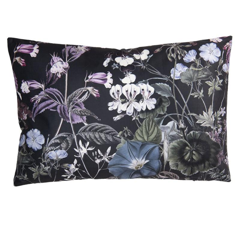 clayre & eef KG022.002 Sierkussen 60x40 cm Zwart Synthetisch Bloemen Rechthoek Kussenhoes met Kussenvulling