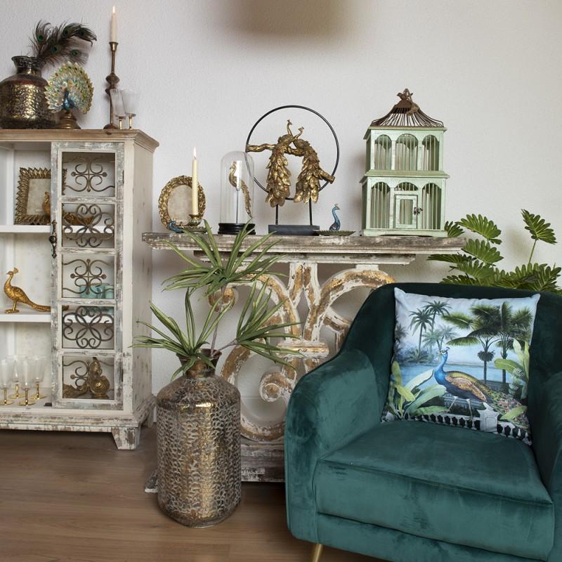 Clayre & Eef KG023.049 Sierkussen 45x45 Cm Blauw Synthetisch Pauw Vierkant Kussenhoes Met Kussenvulling