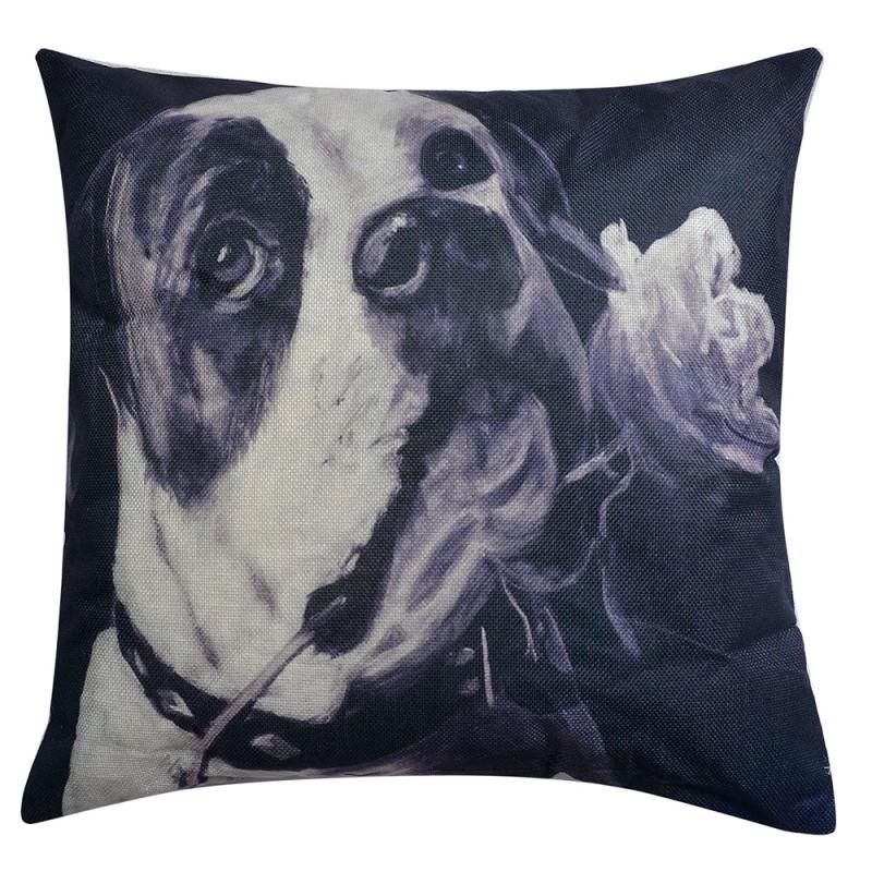 clayre & eef KG023.053 Sierkussen 43x43 cm Zwart Wit Synthetisch Hond Vierkant Kussenhoes met Kussenvulling