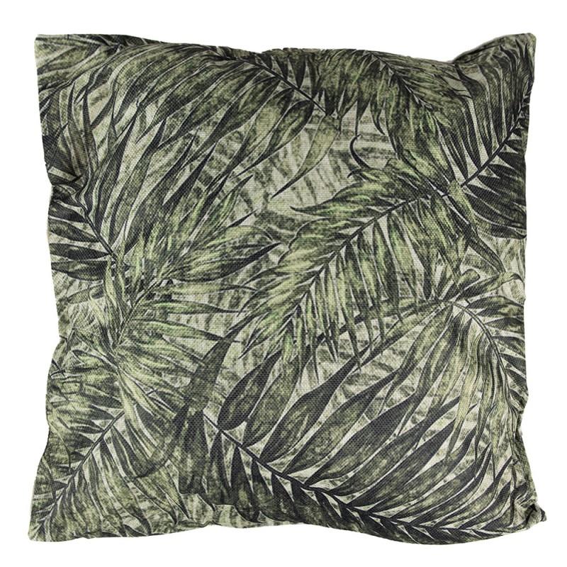 clayre & eef KG023.077 Sierkussen 43x43 cm Groen Synthetisch Bladeren Vierkant Kussenhoes met Kussenvulling