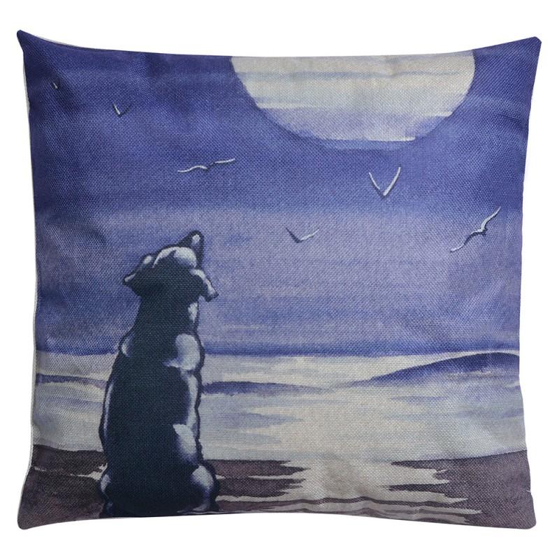 clayre & eef KG023.090 Sierkussen 43x43 cm Blauw Grijs Synthetisch Hond Vierkant Kussenhoes met Kussenvulling