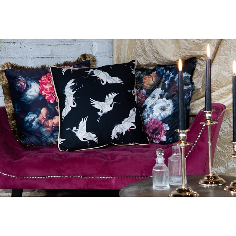 Clayre & Eef KG023.094 Sierkussen 45x45 Cm Zwart Rood Synthetisch Bloemen Vierkant Kussenhoes Met Kussenvulling