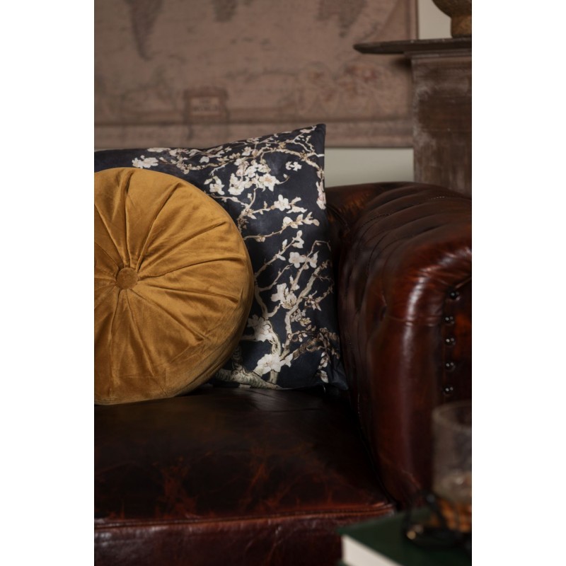 Clayre & Eef KG023.099 Sierkussen 45x45 Cm Zwart Roze Synthetisch Bloesemtakken Vierkant Kussenhoes Met Kussenvulling