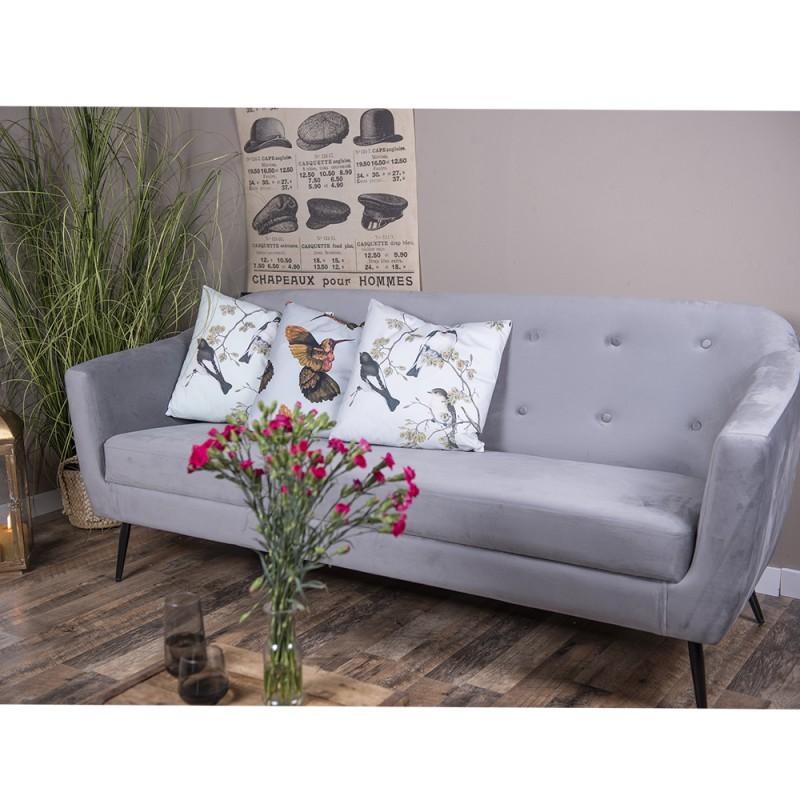 Clayre & Eef KG023.109 Sierkussen 45x45 Cm Wit Beige Synthetisch Vogels Vierkant Kussenhoes Met Kussenvulling