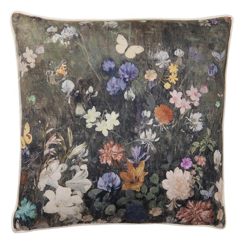 Clayre & Eef KG023.112 Sierkussen 45x45 Cm Groen Synthetisch Bloemen Vierkant Kussenhoes Met Kussenvulling