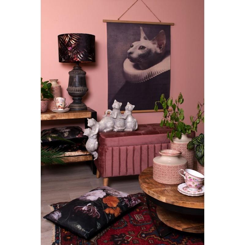 Clayre & Eef KG036.008 Sierkussen 60x40 Cm Zwart Wit Polyester Bloemen Rechthoek Kussenhoes Met Kussenvulling