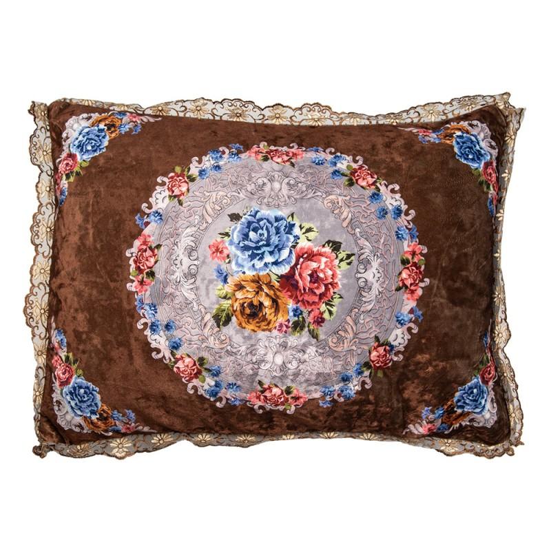 clayre & eef KG039.003 Sierkussen 70x50x6 cm Bruin Synthetisch Bloemen Kussenhoes met Kussenvulling