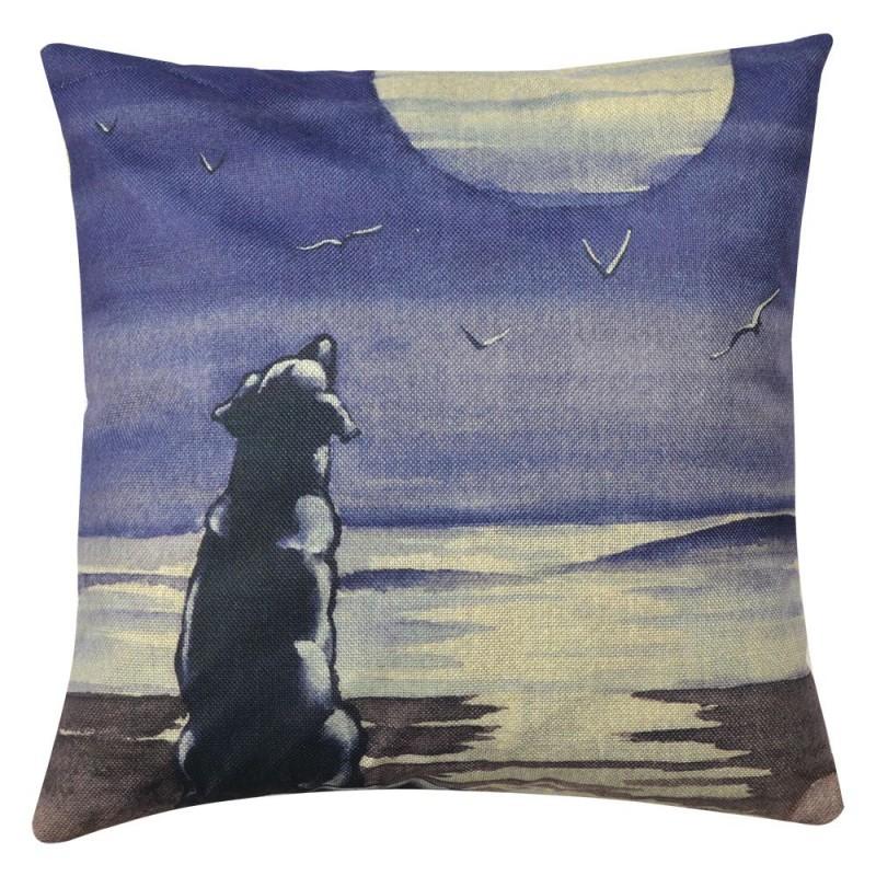 Clayre & Eef KT021.241 Kussenhoes 43x43 Cm Blauw Grijs Polyester Hond Vierkant Sierkussenhoes