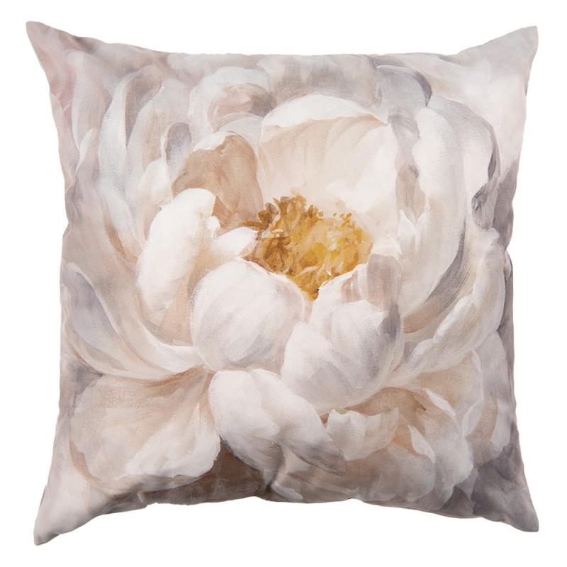 clayre & eef KT021.293 Kussenhoes 45x45 cm Wit Geel Polyester Bloemen Sierkussenhoes