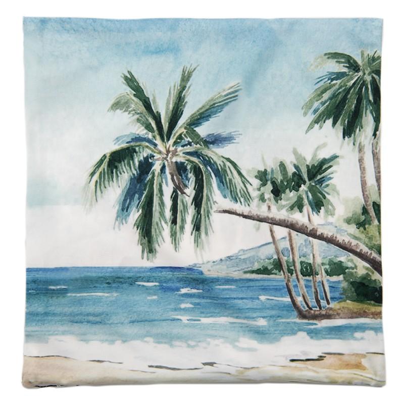 Clayre & Eef KT021.300 Kussenhoes 45x45 Cm Blauw Groen Polyester Palmbomen Sierkussenhoes