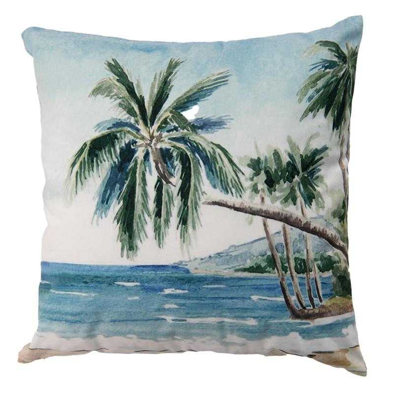 clayre & eef KT021.300 Kussenhoes 45x45 cm Blauw Groen Polyester Palmbomen Sierkussenhoes