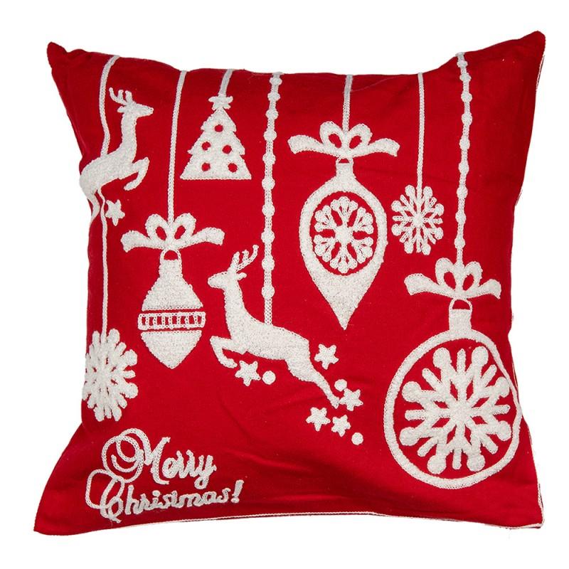 Clayre & Eef KT021.355 Kussenhoes 45x45 Cm Rood Wit Polyester Kerst Vierkant