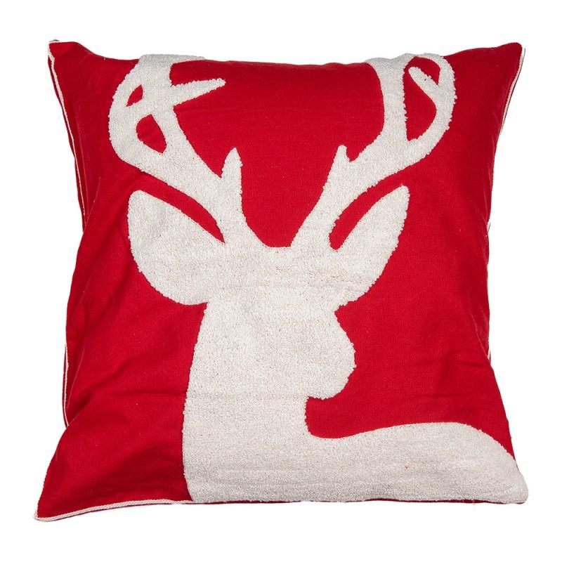 clayre & eef KT021.356 Kussenhoes 45x45 cm Rood Wit Polyester Rendier Vierkant