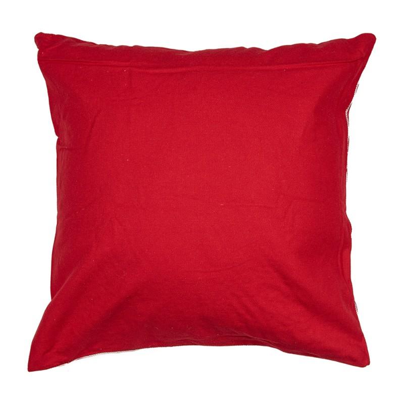 Clayre & Eef KT021.357 Kussenhoes 45x45 Cm Rood Wit Polyester Rendieren Vierkant