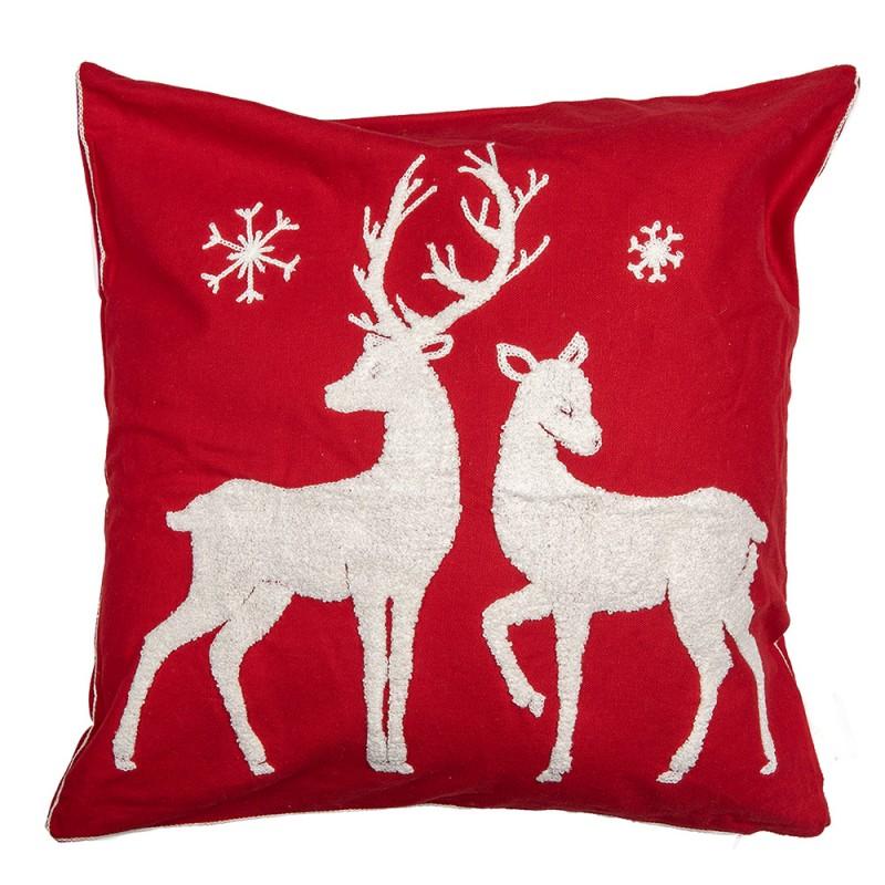 Clayre & Eef KT021.357 Kussenhoes 45x45 Cm Rood Wit Polyester Rendieren Vierkant