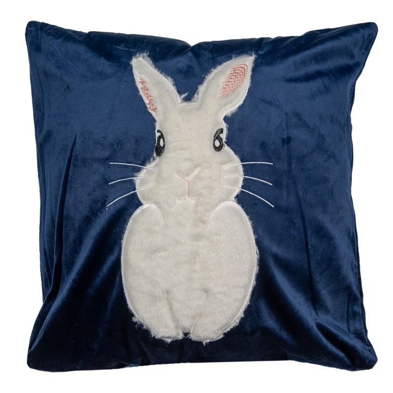 Clayre & Eef KT021.360 Kussenhoes 45x45 Cm Blauw Wit Polyester Konijn Vierkant