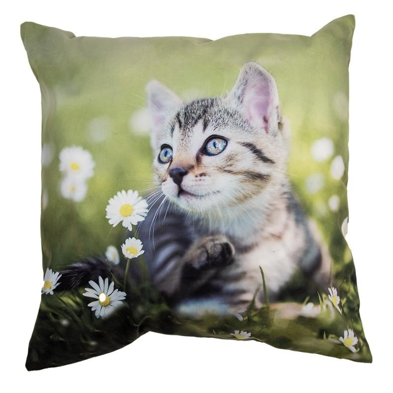 Clayre & Eef KT021.370 Kussenhoes 45x45 Cm Groen Polyester Kat Sierkussenhoes