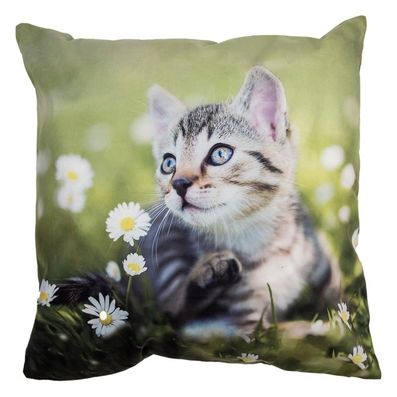 clayre & eef KT021.370 Kussenhoes 45x45 cm Groen Polyester Kat Sierkussenhoes