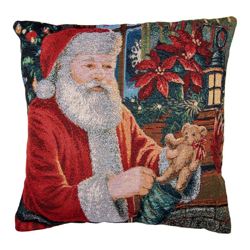 Clayre & Eef KT021.378 Kussenhoes 44x44 Cm Rood Polyester Kerstman Vierkant