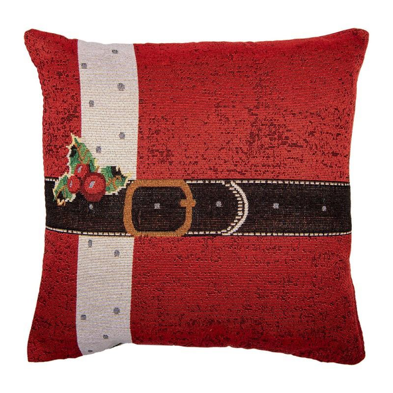 clayre & eef KT021.382 Kussenhoes 44x44 cm Rood Polyester Kerstman Vierkant